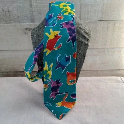 Corbata de cuello vintage funky colorida de algodón para hombre de Lands End gato y ratón años 90 Foto 1 de 4