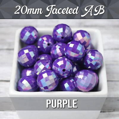 Cuentas de chicle AB facetadas púrpura de 20 mm, 20 cuentas por paquete, cuentas coloridas de acrílico Foto 1 de 4