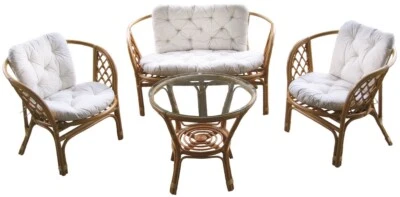 4tlg. Gartensitzgruppe Echt Rattan Bahama inkl. Auflagen Gartenmöbel Terrasse - Bild 1 von 2