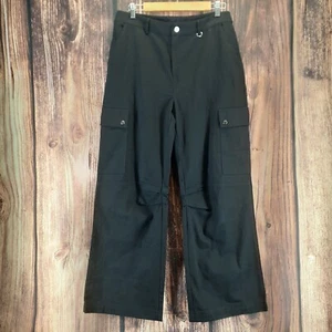 Princess Polly Fallout Black Mid Rise Flat Front Wide Leg Cargo Utility Pants 8 - Picture 1 of 9