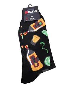 Mens NEW Pair of novelty crew socks Bartender Tequila Shot Glass socks SZ 7-12 - Picture 1 of 2