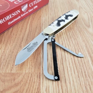 Robeson Gamecock Pocket Knife Mirror Finish Stainless Blades Smooth Bone Handle - Picture 1 of 16