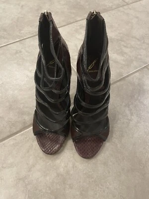 Brian Atwood Patent Leather Burgundy Snakeskin Pony Hair Stiletto Size 8 $495 - Image 1 of 4