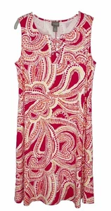 Chico's 1 Women's Pink White Paisley Sleeveless Shift Lace Up Dress Sz M New - Picture 1 of 5