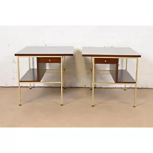 Paul McCobb Irwin Collection Mahogany and Brass Nightstands, Newly Refinished - Picture 1 of 11
