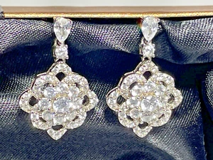 Bella Luce Simuated Diamond Round Drop Ohrhänger Echt 925 Sterling Silber - Bild 1 von 7