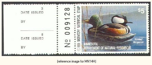 D2K Minnesota Duck Stamp 1990 $5.00 full left tab - Image 1 of 1