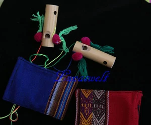  	Indio-Bambus Pfeife 2 - Ton Flöte im kleinen Beutel - Bild 1 von 2