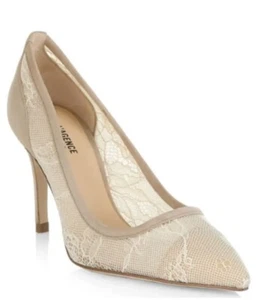 New L'AGENCE $400 Beige Simone Lace Suede Heel Pumps Made Spain EU 38. BNIB - Picture 1 of 1