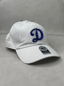White D Los Angeles Dodgers Bling Hat  ‘47 Brand Clean Up Adjustable Hat - Picture 1 of 4