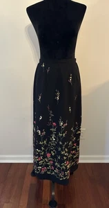 Liz Baker Maxi Skirt Size Small Black Colorful Floral Garden Fairy Cottage EUC - Picture 1 of 6