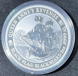 ☠️ 2019 Tuvalu $ 1 bandiera nera: la vendetta della regina Anna 1 oz .9999 capsula moneta argento - Foto 1 di 7
