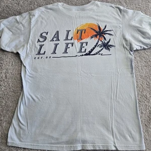 Salt Life T-shirt Men Medium Blue Short Sleeve 100% Cotton Palm Trees Beach - Picture 1 of 7