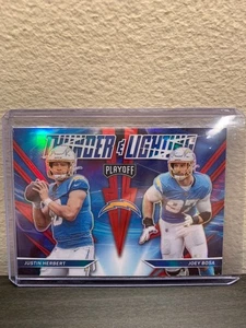 2021 Panini Playoff Thunder and Lightning Red Prizm Justin Herbert Joey Bosa LAC - Picture 1 of 2