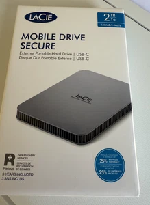 NEW LaCie Mobile Drive Secure 2TB USB-C External HDD with Rescue, Mac and PC - Picture 1 of 5