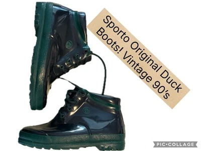 Botas SPORTO Original Pato Impermeables Vintage, Goma, Azul y Verde, ¡Talla 8! Foto 1 de 4