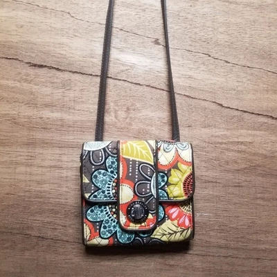 Vera Bradley Crossbody Turn Lock Floral Purse Bag Blue Brown Orange Gold - Image 1 of 4