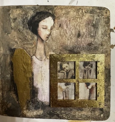 Diario de arte ángel arte original hecho a mano, libro alterado - 6”x6” Foto 1 de 4