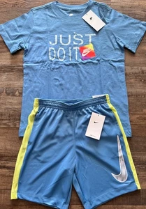 NWT Nike Boys YXL Light Blue/Yellow JUST DO IT Shorts Set XL - Picture 1 of 3