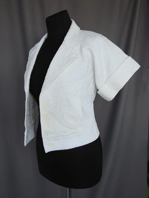 BALENCIAGA White Jacquard Cotton Crop Jacket Top 38 XS Made in France - Image 1 of 4