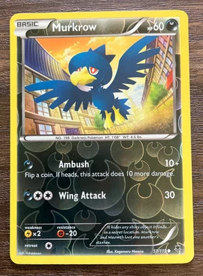 REVERSE HOLO Murkrow 51/119 - 2014 Pokemon Phantom Forces Common Card - CLEAN NM - Image 1 of 2