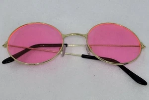 RETRO PINK ROUND LENS GOLD TONE METAL RIM SUNGLASSES UNISEX - Picture 1 of 4