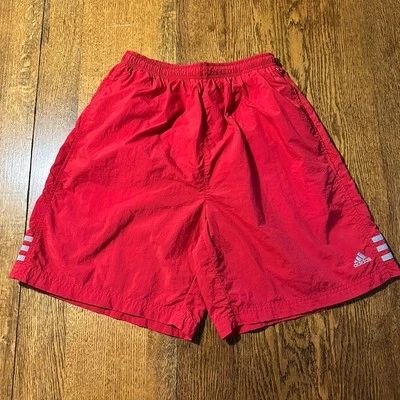 De Colección Y2K Adidas Bañador Pantalones Cortos Malla Forrado Bolsillos Cordón Mediano Rojo Foto 1 de 4