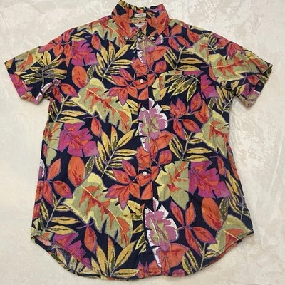 J. Crew Linen Mens Sz S Floral Print Classic Hawaiian Colorful Button Up - Image 1 of 4