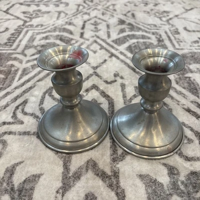 Par de Candelabros Leonard Pesados 4" de Alto Peltre Genuino Hecho en Bolivia Foto 1 de 4