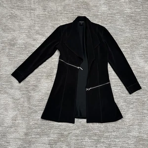 Chaqueta Eva Varro Mujer Pequeña Negra Asimétrica Cremallera Longline Drape Abrigo Elástico - Imagen 1 de 9