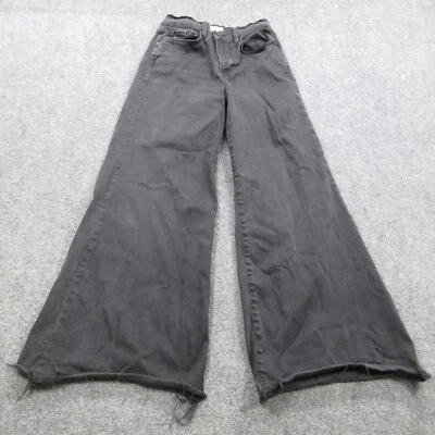 Frame Jeans Womens 27 Black Noir Denim Cotton Wide Flare Frayed Le Palazzo Crop - Image 1 of 4