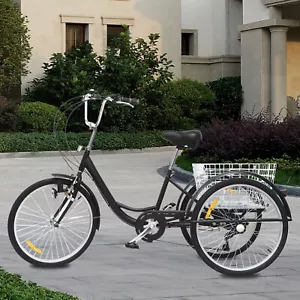 24" inch Adult Tricycle 3 Wheel Bike 6 Speed Bicycle Trike Cruise w/ Basket+Lamp - Picture 1 of 60