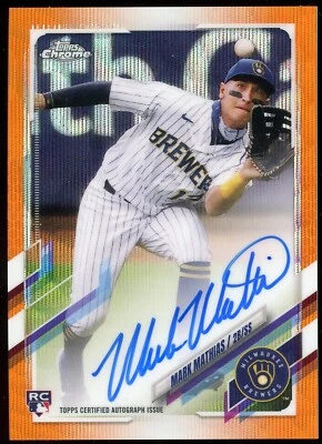Mark Mathias 2021 Topps Chrome Auto #d /25 Rookie Orange Wave Brewers Rangers - Image 1 of 2