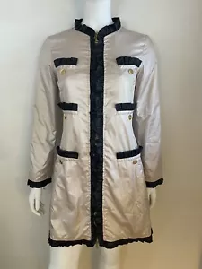 Love MOSCHINO Beige & Black Ruffle Trim Logo Snap & Zip Jacket Dress / Coat 40 4 - Picture 1 of 13