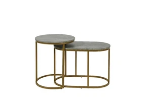 Set of 2 MDF/Metal Round Oval Nesting Side End Coffee Table For Home Bed Room - Picture 1 of 30