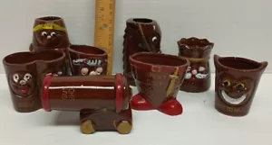8 Vintage Japan Redware Shot Glass Set - Picture 1 of 10