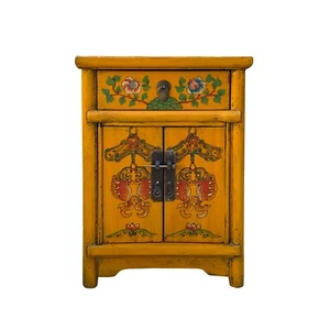 Chinese Distressed Mango Yellow Fishes Graphic End Table Nightstand cs7186 - Picture 1 of 6