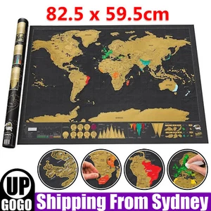 Deluxe Scratch off world Map Interactive large Poster Atlas Travel Decor Gift - Picture 1 of 7