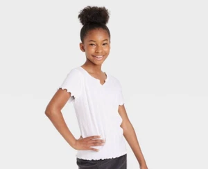 Art Class Girls Notch Front Tee Shirt X-LARGE (14/16) White Short Sleeve NWT - Picture 1 of 1