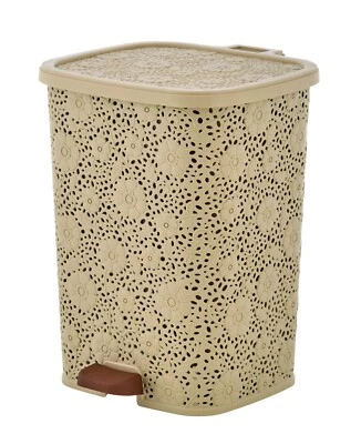 Superio Beige Small Pedal Step-on Trash Can with Lid, Lace Design 6 qt - Image 1 of 3
