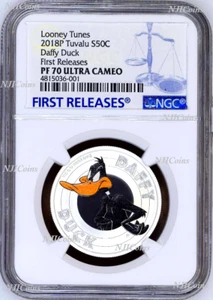 2018 TUVALU Looney Tunes DAFFY DUCK Silver Proof NGC PF70 Half Dollar Coin FR - Picture 1 of 7