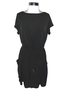 SUSAN GRAVER Size L Romper Dress Black Short Sleeve Liquid Knit Pockets Stretch - Picture 1 of 5