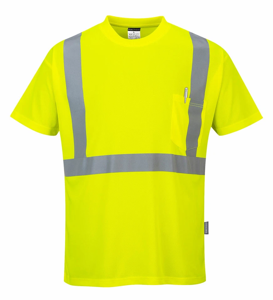 Portwest S190 Hi-Vis Reflective Safety Crew Neck T-Shirt with Chest Pocket ANSI - Image 1 of 4