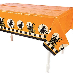 Retro Halloween Tablecloth - Table Cover with witches and Haunted House - Decor - Picture 1 of 1