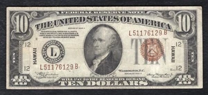 FR 2303 1934-A $10 TEN DOLLARS “HAWAII” FRN FEDERAL RESERVE NOTE VERY FINE+ - Picture 1 of 2