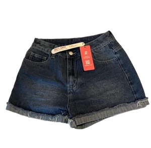 ROMWE Aesthetic On Lock NWT Denim Cuffed Embroidered Sequined Boyfriend Shorts M - Picture 1 of 5