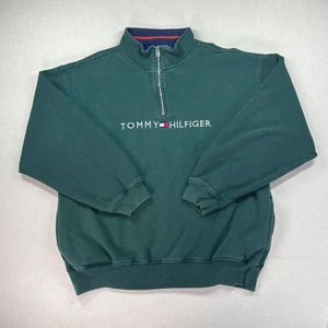 VTG 90's Tommy Hilfiger Sweater Men's XL Green 1/4 Zip Pullover Center Logo Y2K - Picture 1 of 17