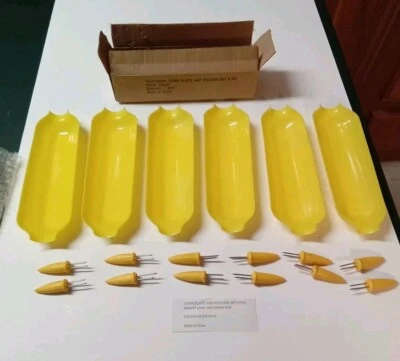 VTG 1970s Yellow Plastic Corn on the Cob Trays w/Skewer Open Box - Set of 6 - Image 1 of 4