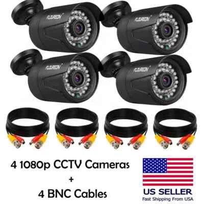 4 PACK CCTV Security Cameras 1080P Outdoor/Indoor With 60ft BNC Cables - Image 1 of 4