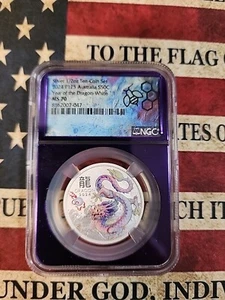 2024 P125 Australia 50c Year of Dragon 1/2oz .9999 Silver NGCMS70 PURPLE CORE - Picture 1 of 7